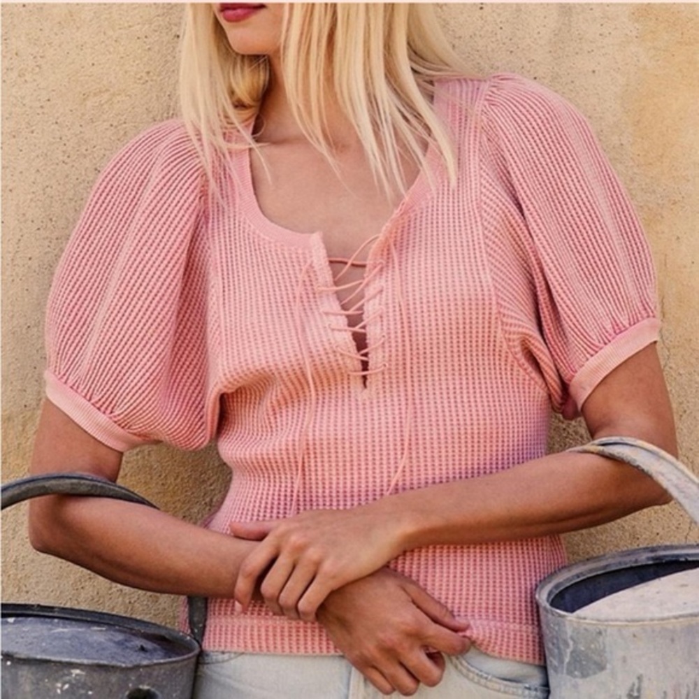 Free People Pink Puff Sleeve Blouse